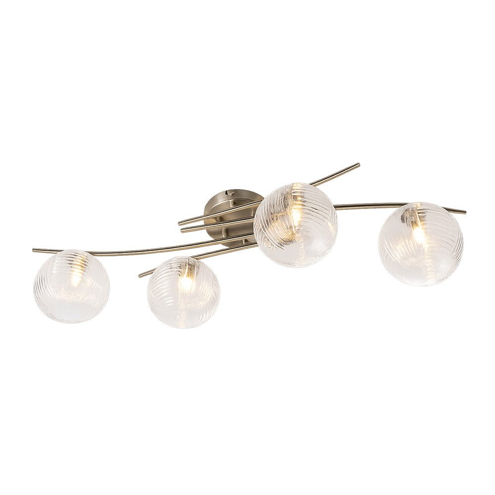 Oaks Lighting - Fairfield 4 Light Semi Flush with Patterned Glass Balls and Metal Framework. - Luminosity Designs Ltd