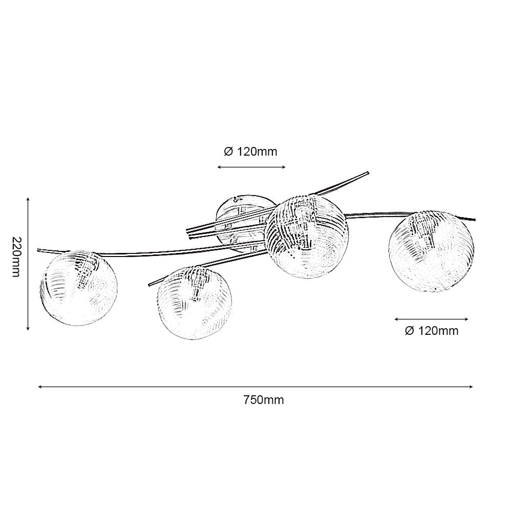 Oaks Lighting - Fairfield 4 Light Semi Flush with Patterned Glass Balls and Metal Framework. - Luminosity Designs Ltd
