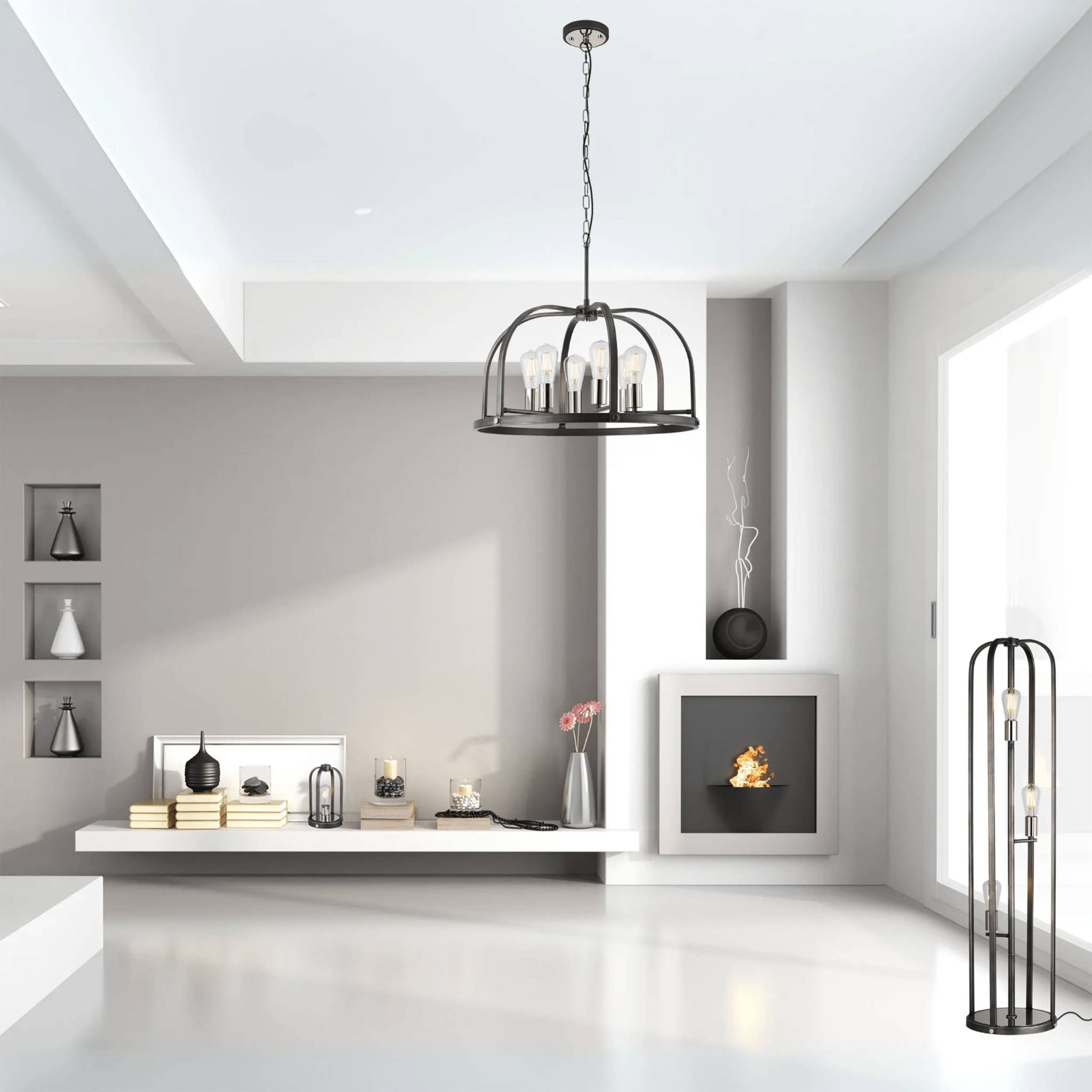 Luminosity Designs - Farmhouse Rustic Industrial Floor Light 3 Light E27 with Oxidised Framework (348052 / 351715) - Luminosity Designs Ltd