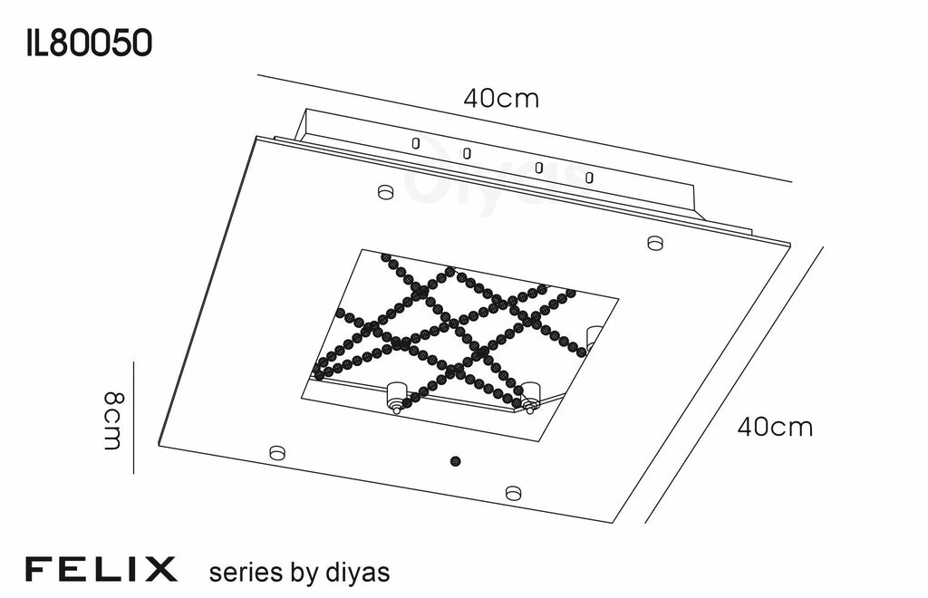 Diyas - Felix Square Ceiling Flush Light, 16W LED, 3600K, Polished Chrome/Crystal (DIYAS IL80050) - Luminosity Designs Ltd