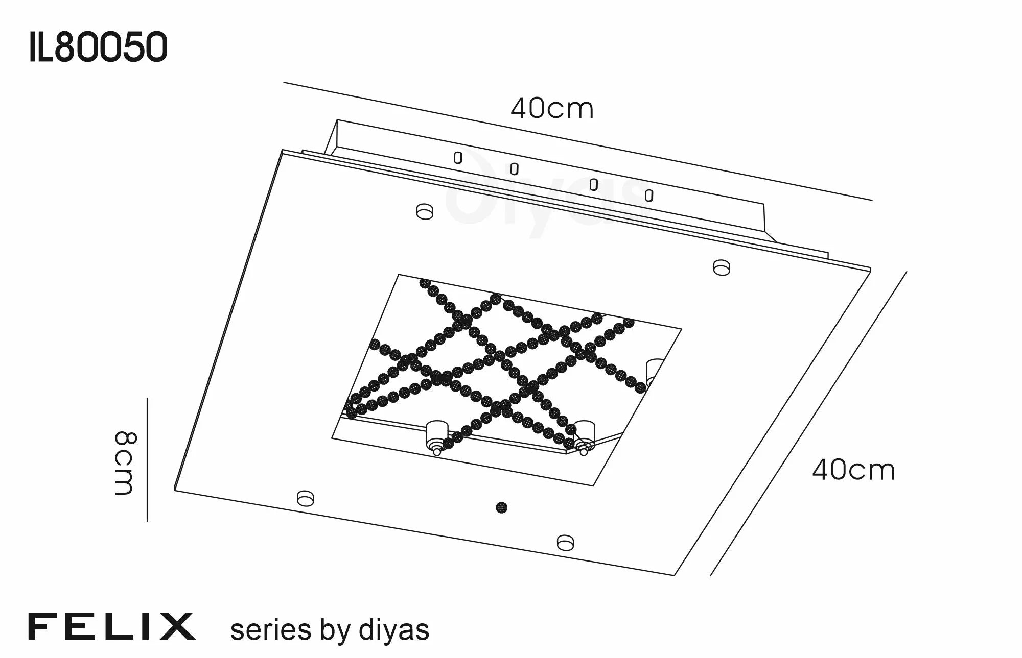 Diyas - Felix Square Ceiling Flush Light, 16W LED, 3600K, Polished Chrome/Crystal (DIYAS IL80050) - Luminosity Designs Ltd
