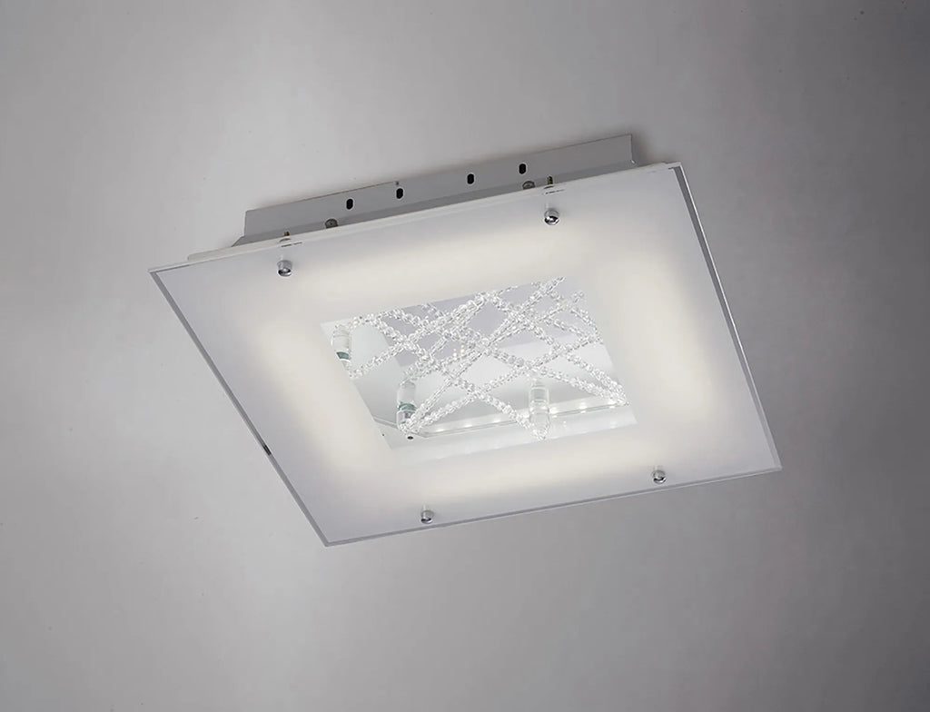 Diyas - Felix Square Ceiling Flush Light, 16W LED, 3600K, Polished Chrome/Crystal (DIYAS IL80050) - Luminosity Designs Ltd