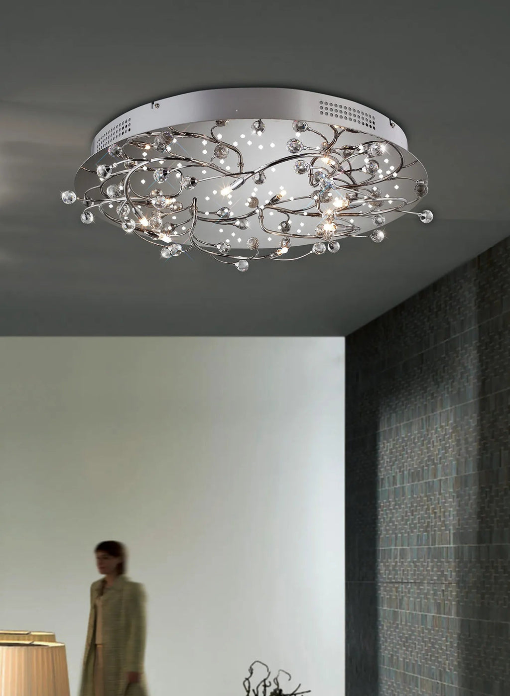Diyas - Fia Ceiling Round 6 Light, G4 With White LEDs, Polished Chrome/Crystal (Diyas IL30637) - Luminosity Designs Ltd