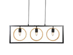 Oaks Lighting - Finley Geometric 3 Light Pendant Bar With Black Framework and Wooden Detailing, 3x E27 - Luminosity Designs Ltd