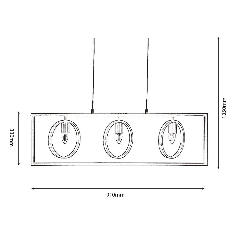 Oaks Lighting - Finley Geometric 3 Light Pendant Bar With Black Framework and Wooden Detailing, 3x E27 - Luminosity Designs Ltd