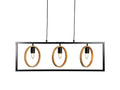 Oaks Lighting - Finley Geometric 3 Light Pendant Bar With Black Framework and Wooden Detailing, 3x E27 - Luminosity Designs Ltd
