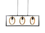 Oaks Lighting - Finley Geometric 3 Light Pendant Bar With Black Framework and Wooden Detailing, 3x E27 - Luminosity Designs Ltd
