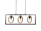 Oaks Lighting - Finley Geometric 3 Light Pendant Bar With Black Framework and Wooden Detailing, 3x E27 - Luminosity Designs Ltd