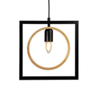 Oaks Lighting - Finley Geometric Single Pendant With Black Framework and Wooden Detailing, 1x E27 - Luminosity Designs Ltd