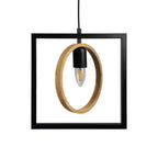 Oaks Lighting - Finley Geometric Single Pendant With Black Framework and Wooden Detailing, 1x E27 - Luminosity Designs Ltd