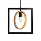 Oaks Lighting - Finley Geometric Single Pendant With Black Framework and Wooden Detailing, 1x E27 - Luminosity Designs Ltd