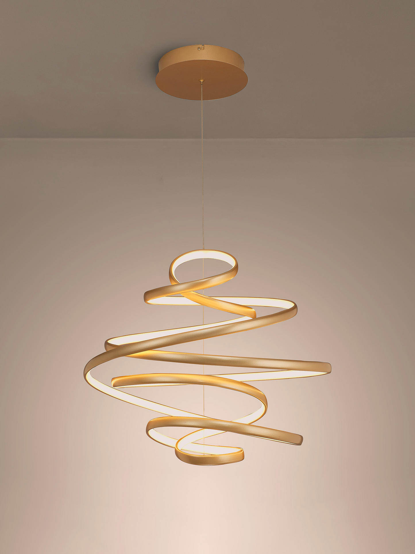 Finnegan Modern Statement  Champagne Gold Neon Dimmable Pendant with Adjustable Drop