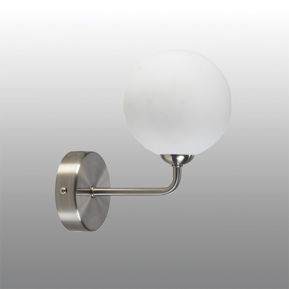 Oaks Lighting - Flaxton Satin Nickel Curved Stem Single Wall Light with Opal Glass - Luminosity Designs Ltd
