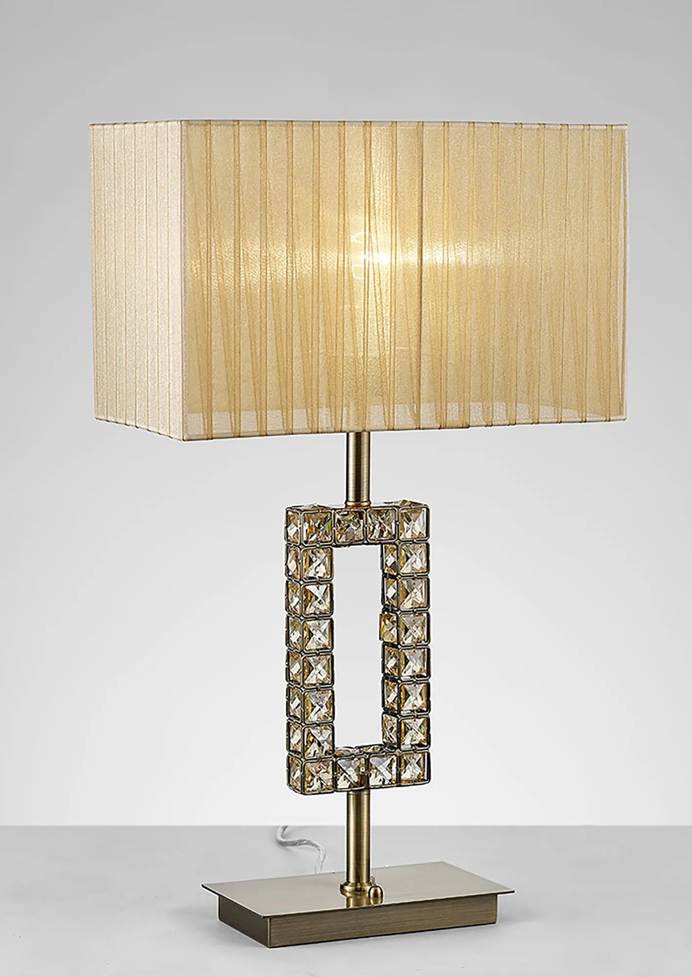 Diyas - Florence Crystal Rectangle Table Lamp With Organza Shade, 1 Light E27 (Diyas IL31532) - Luminosity Designs Ltd