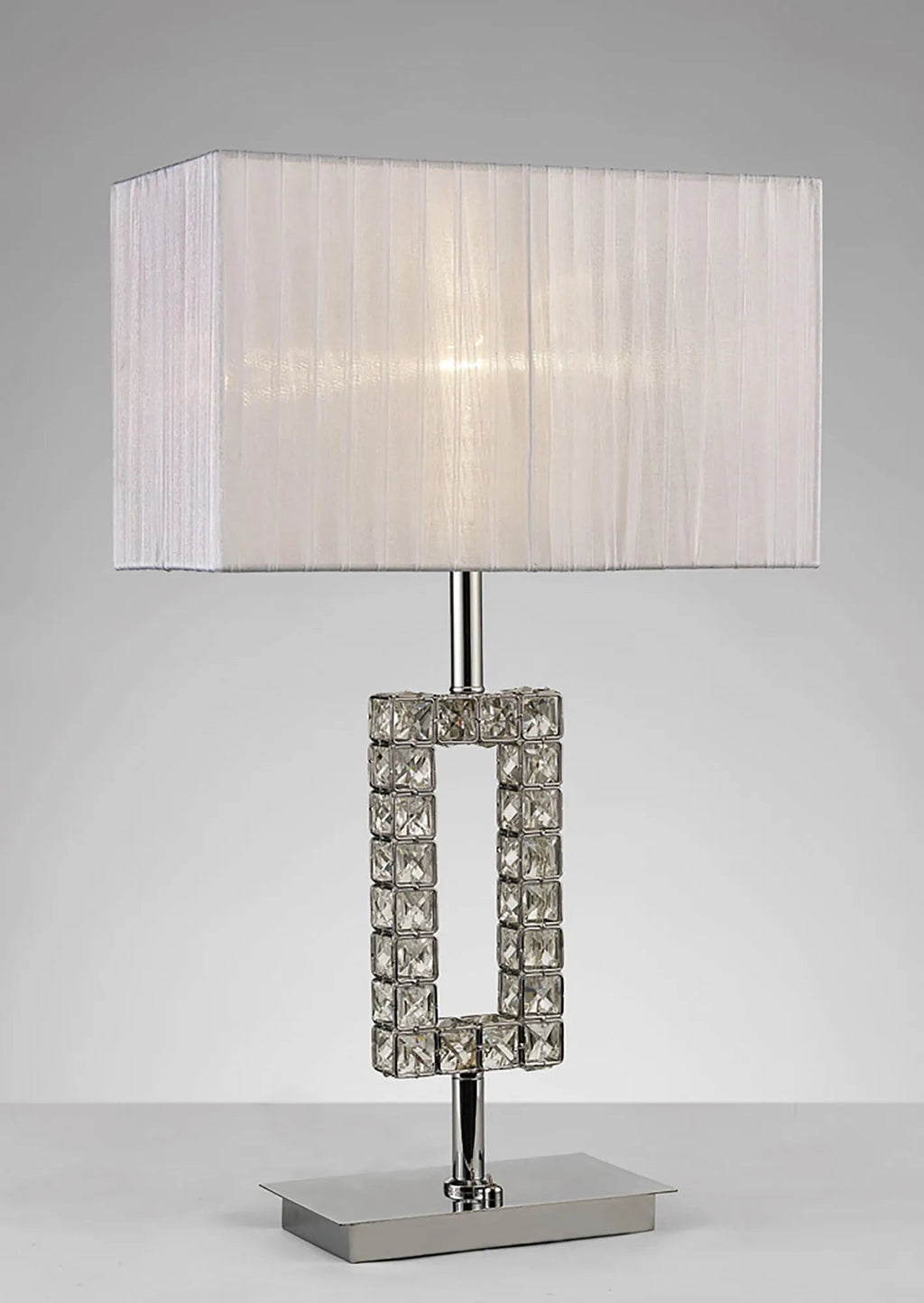 Diyas - Florence Crystal Rectangle Table Lamp With Organza Shade, 1 Light E27 (Diyas IL31532) - Luminosity Designs Ltd