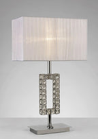 Diyas - Florence Crystal Rectangle Table Lamp With Organza Shade, 1 Light E27 (Diyas IL31532) - Luminosity Designs Ltd
