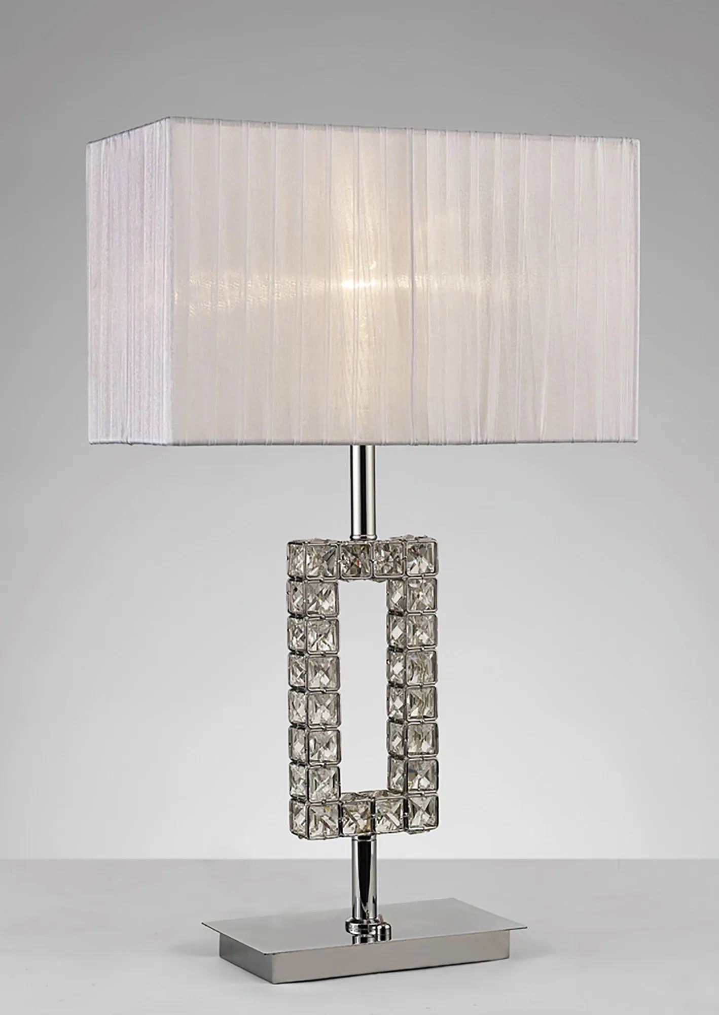 Diyas - Florence Crystal Rectangle Table Lamp With Organza Shade, 1 Light E27 (Diyas IL31532) - Luminosity Designs Ltd