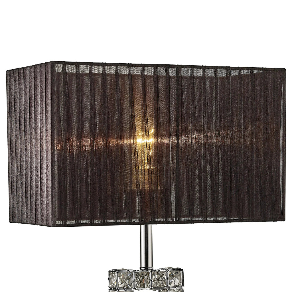 Diyas - Florence Crystal Rectangle Table Lamp With Organza Shade, 1 Light E27 (Diyas IL31532) - Luminosity Designs Ltd