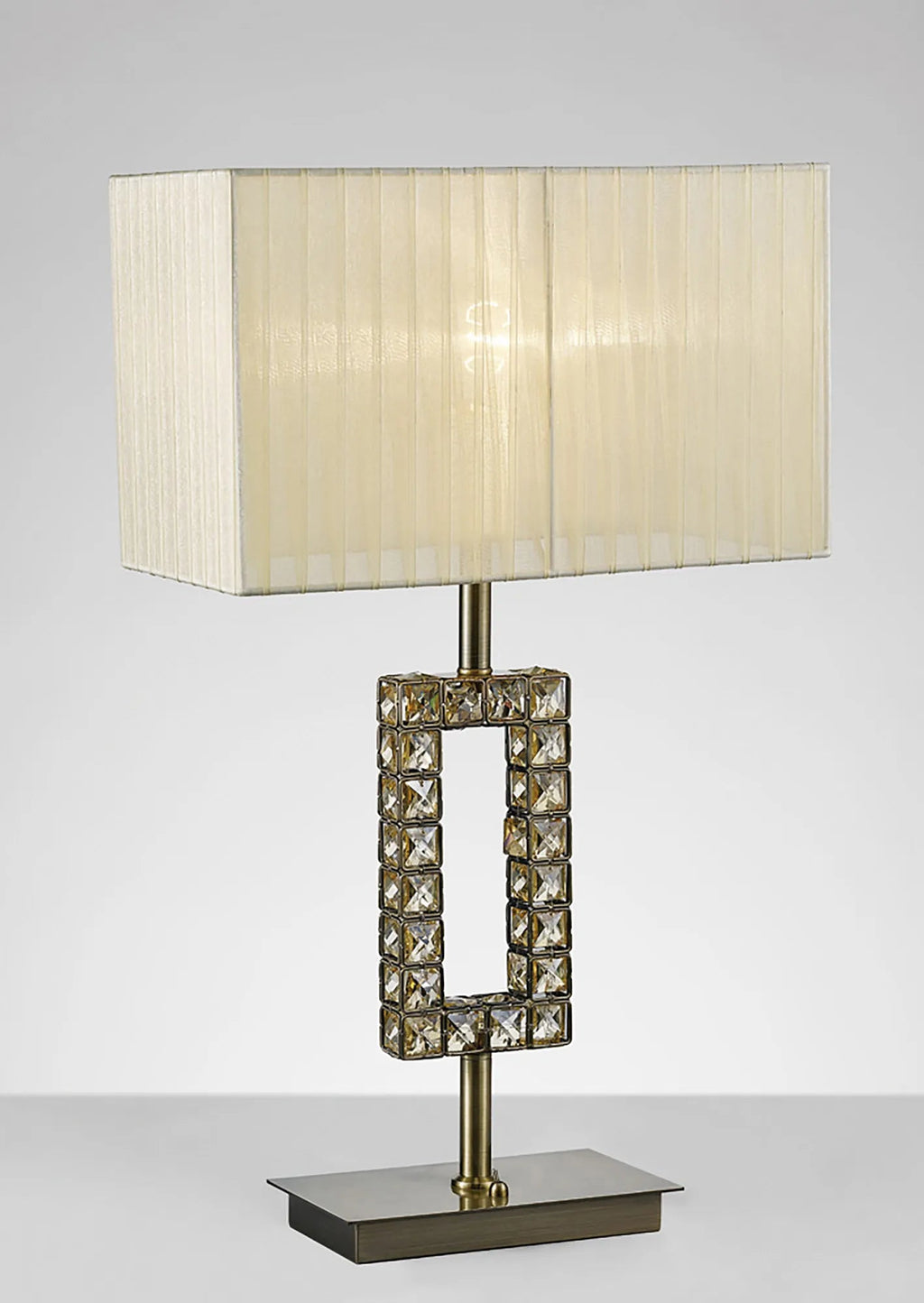 Diyas - Florence Crystal Rectangle Table Lamp With Organza Shade, 1 Light E27 (Diyas IL31532) - Luminosity Designs Ltd