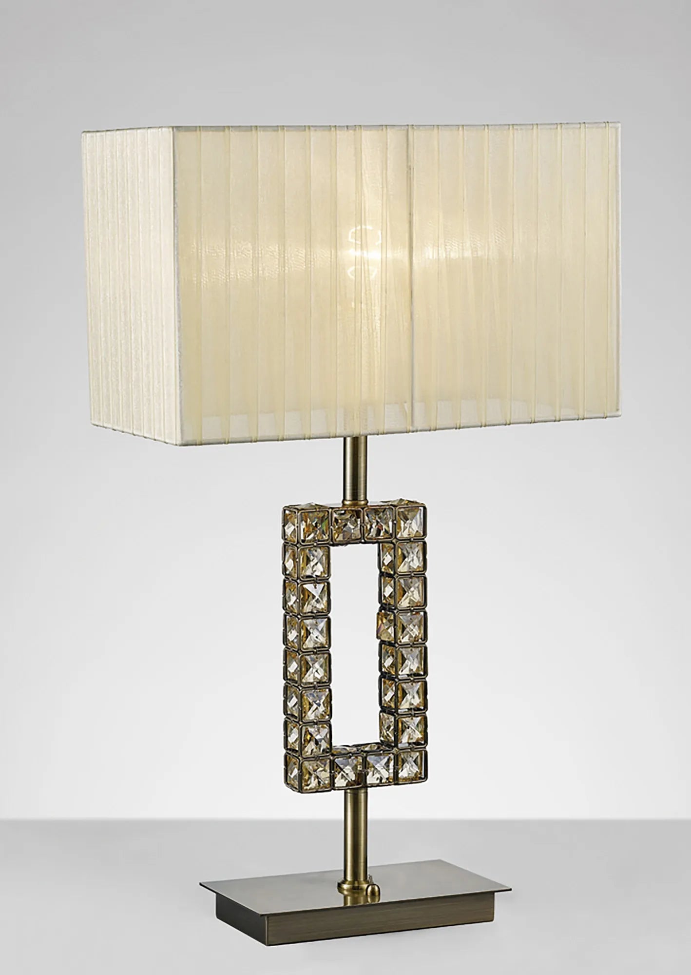 Diyas - Florence Crystal Rectangle Table Lamp With Organza Shade, 1 Light E27 (Diyas IL31532) - Luminosity Designs Ltd