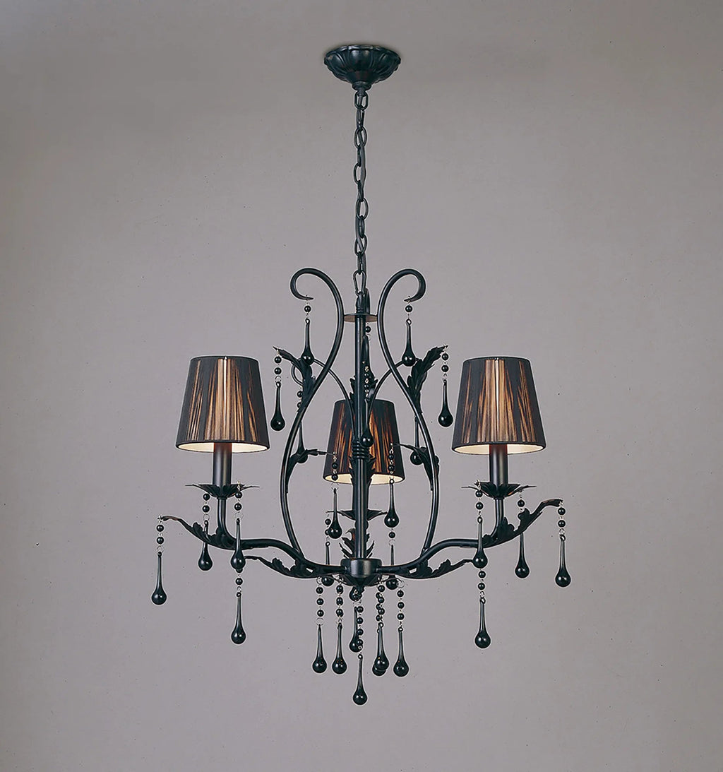 Flur Gothic Style Chandelier Pendant, 3 Light E14 Candle With Silk String Shades (Diyas IL40023 / IL40013 )