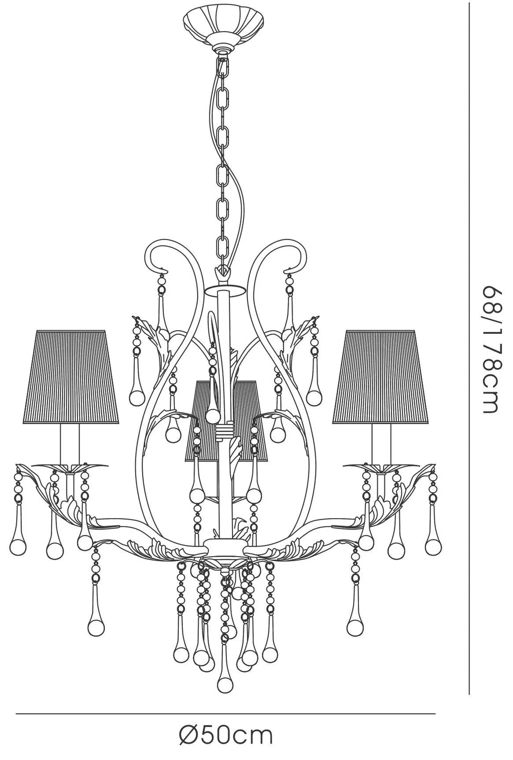 Flur Gothic Style Chandelier Pendant, 3 Light E14 Candle With Silk String Shades (Diyas IL40023 / IL40013 )