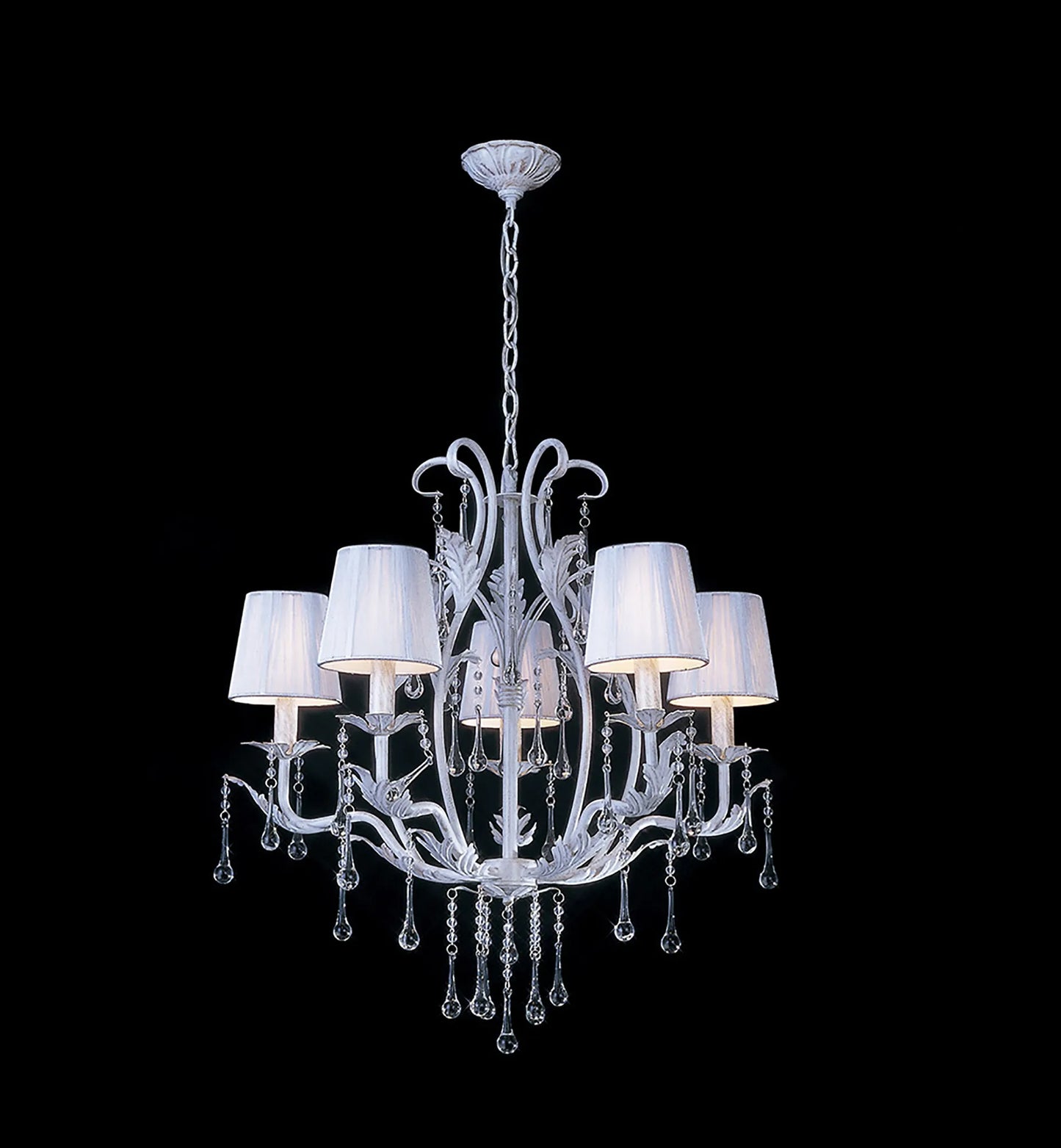 Flur White and Gold Chandelier Pendant With Silk String Shades, 5 Light E14 (Diyas IL40015)