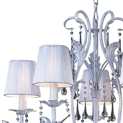 Flur White and Gold Chandelier Pendant With Silk String Shades, 5 Light E14 (Diyas IL40015)