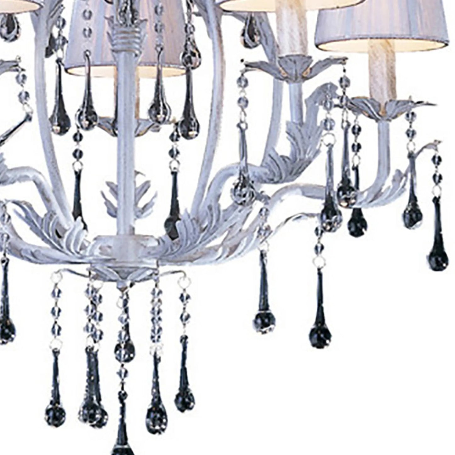 Flur White and Gold Chandelier Pendant With Silk String Shades, 5 Light E14 (Diyas IL40015)