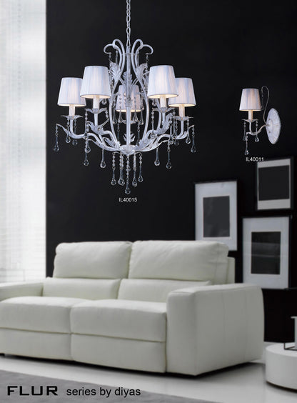 Flur White and Gold Chandelier Pendant With Silk String Shades, 5 Light E14 (Diyas IL40015)