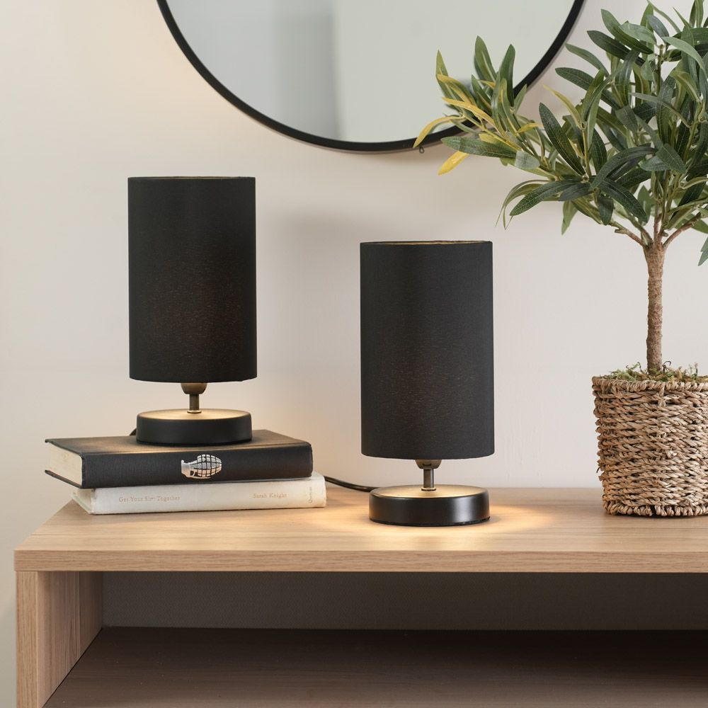 lse - Francis Touch Table Lamp With Black Base and Cotton Shade, 1X E14 - Luminosity Designs Ltd