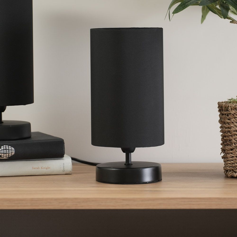 lse - Francis Touch Table Lamp With Black Base and Cotton Shade, 1X E14 - Luminosity Designs Ltd