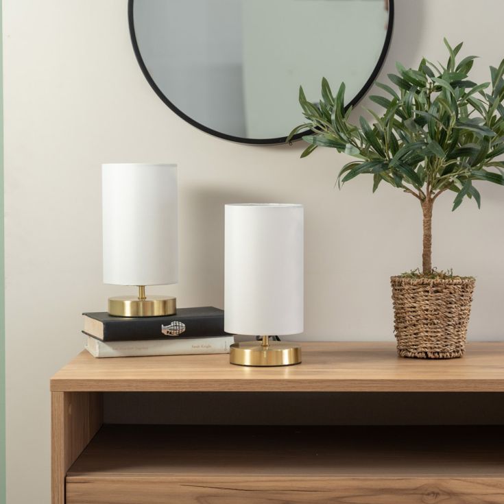 lse - Francis Touch Table Lamp With Gold Base and Cotton Shade, 1X E14 - Luminosity Designs Ltd