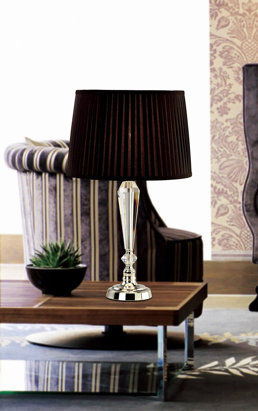 Diyas - Freya Crystal Table Lamp WITHOUT SHADE, 1 Light E27, Silver Finish - Luminosity Designs Ltd