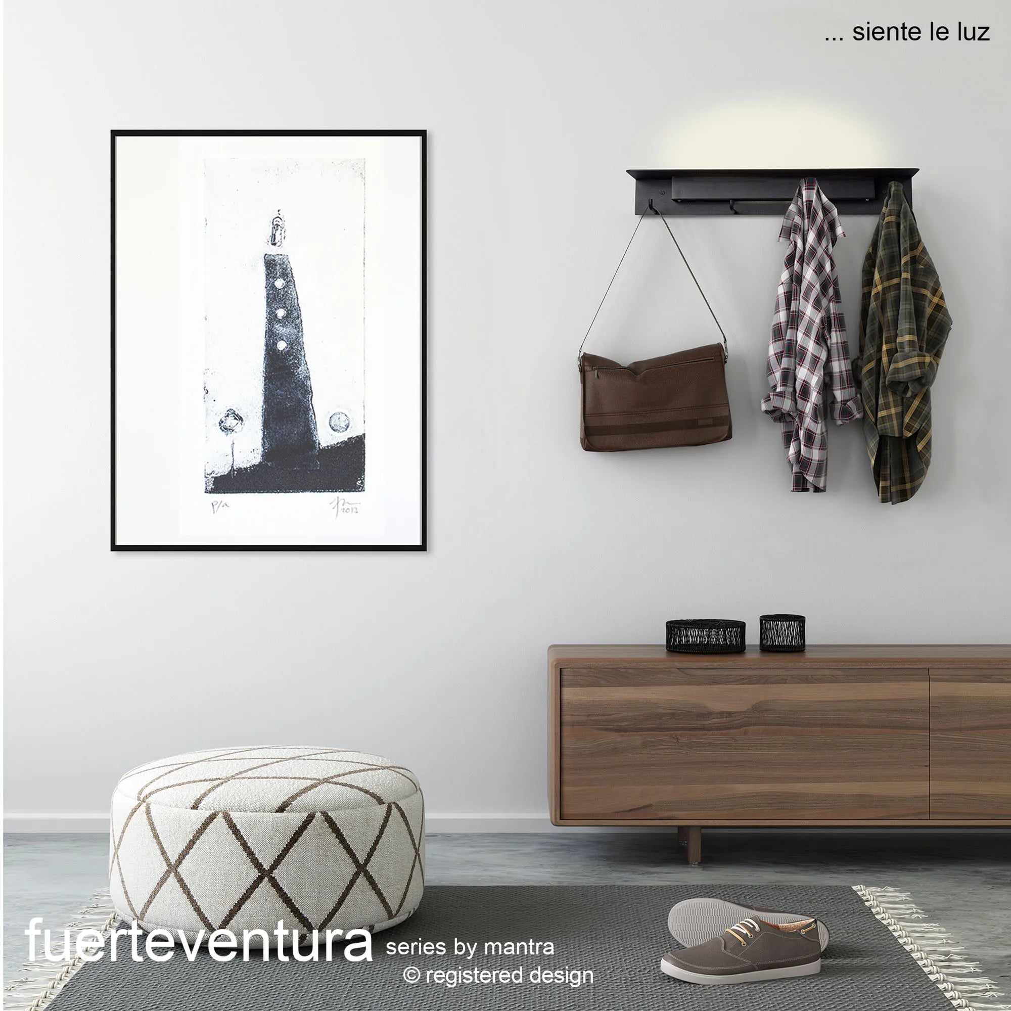 Mantra Fuerteventura Wall Lamp / Coat Rack with Handy Shelf and Built In LED Illumination