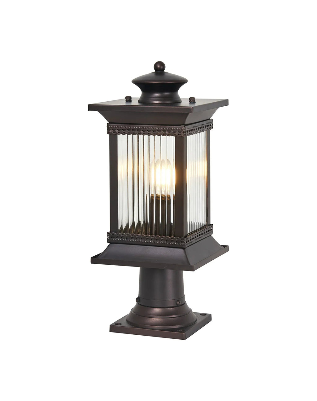 Luminosity Designs Ltd - Fuller Traditional Pedestal / Post Lamp, 1 x E27, IP54, Oil Rubbed Brass (Bronze) /Lined Glass - Luminosity Designs Ltd