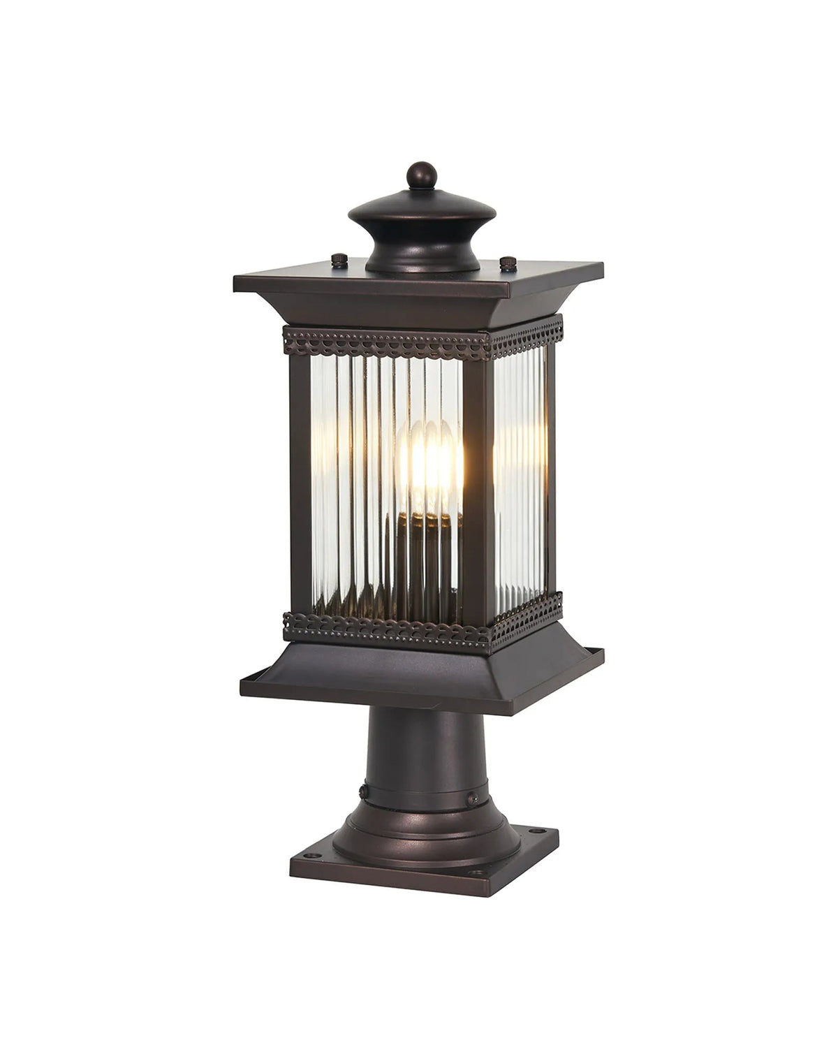 Luminosity Designs Ltd - Fuller Traditional Pedestal / Post Lamp, 1 x E27, IP54, Oil Rubbed Brass (Bronze) /Lined Glass - Luminosity Designs Ltd