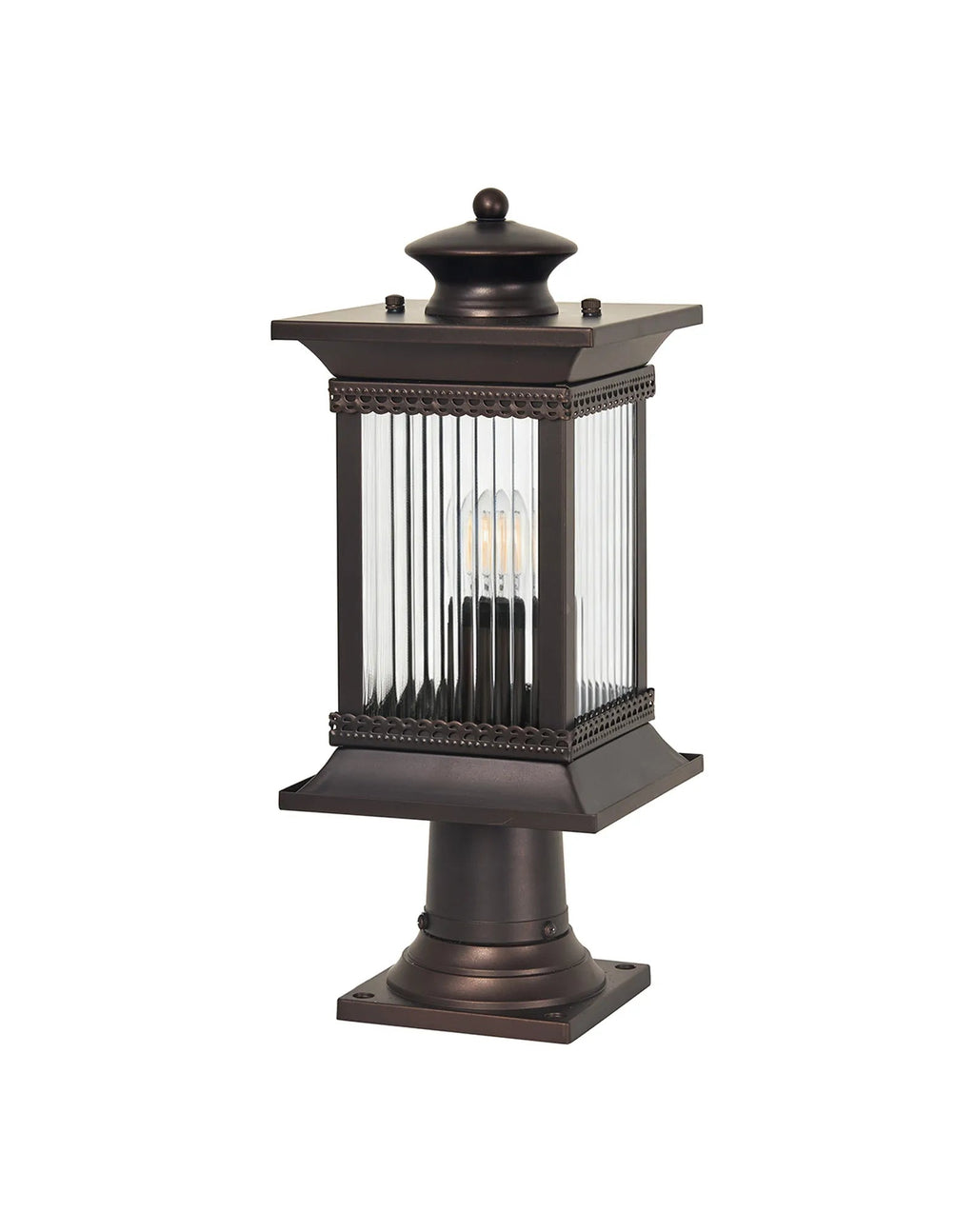 Luminosity Designs Ltd - Fuller Traditional Pedestal / Post Lamp, 1 x E27, IP54, Oil Rubbed Brass (Bronze) /Lined Glass - Luminosity Designs Ltd