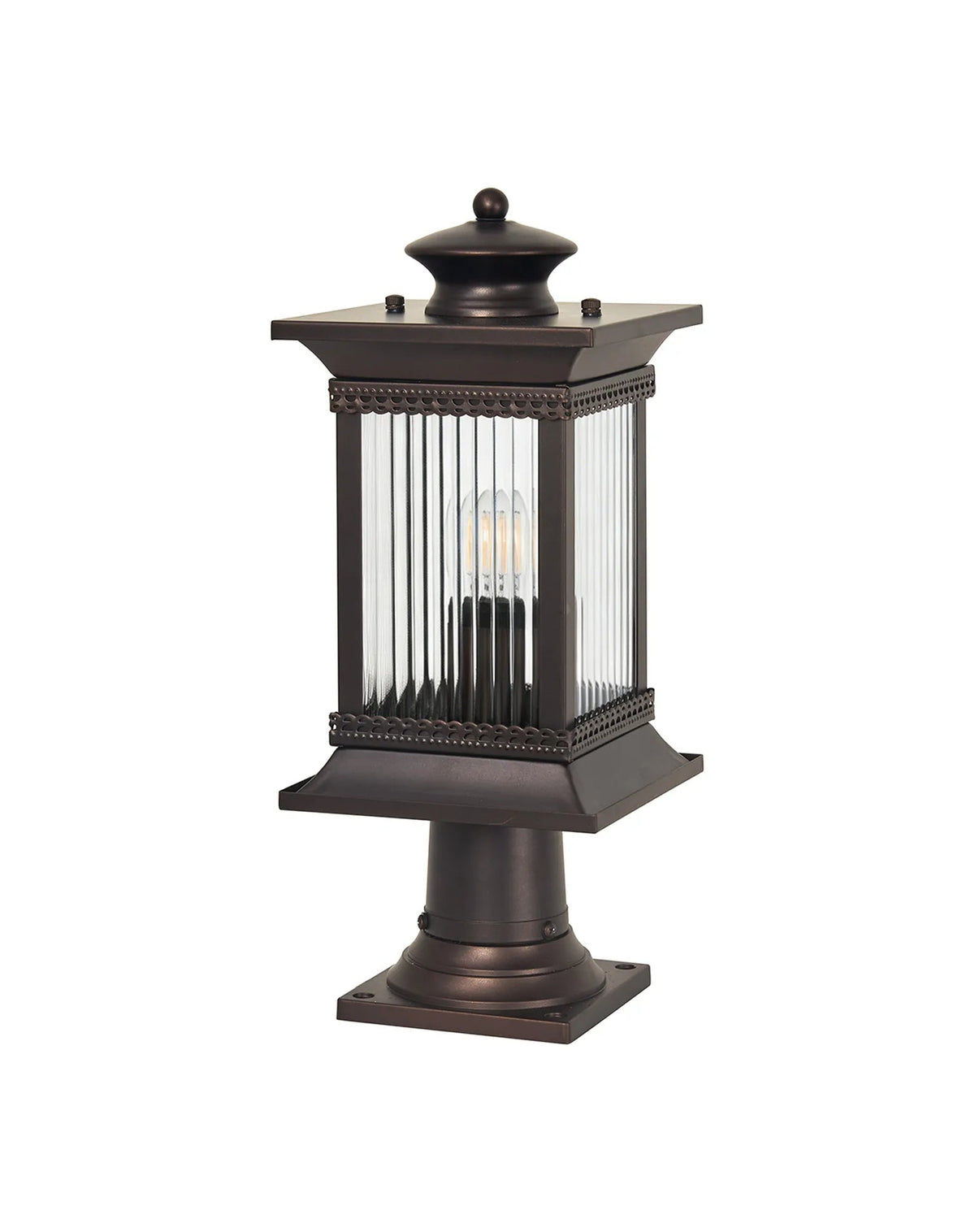 Luminosity Designs Ltd - Fuller Traditional Pedestal / Post Lamp, 1 x E27, IP54, Oil Rubbed Brass (Bronze) /Lined Glass - Luminosity Designs Ltd