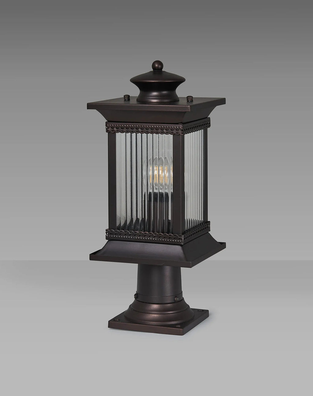 Luminosity Designs Ltd - Fuller Traditional Pedestal / Post Lamp, 1 x E27, IP54, Oil Rubbed Brass (Bronze) /Lined Glass - Luminosity Designs Ltd