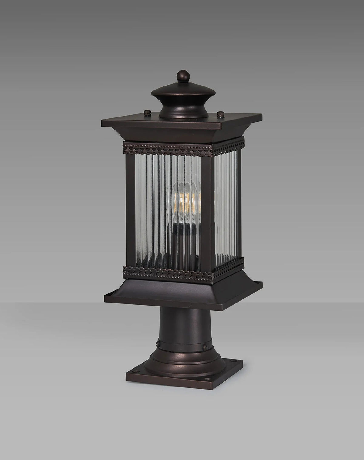 Luminosity Designs Ltd - Fuller Traditional Pedestal / Post Lamp, 1 x E27, IP54, Oil Rubbed Brass (Bronze) /Lined Glass - Luminosity Designs Ltd