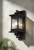 Fuller Traditional Wall Lamp, 1 x E27, IP54, Oil Rubbed Brass (Bronze) /Lined Glass