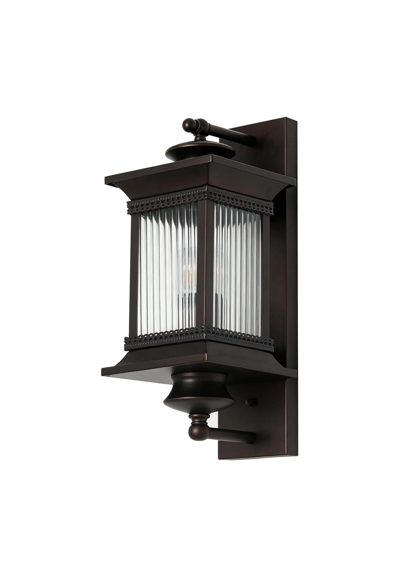 Fuller Traditional Wall Lamp, 1 x E27, IP54, Oil Rubbed Brass (Bronze) /Lined Glass