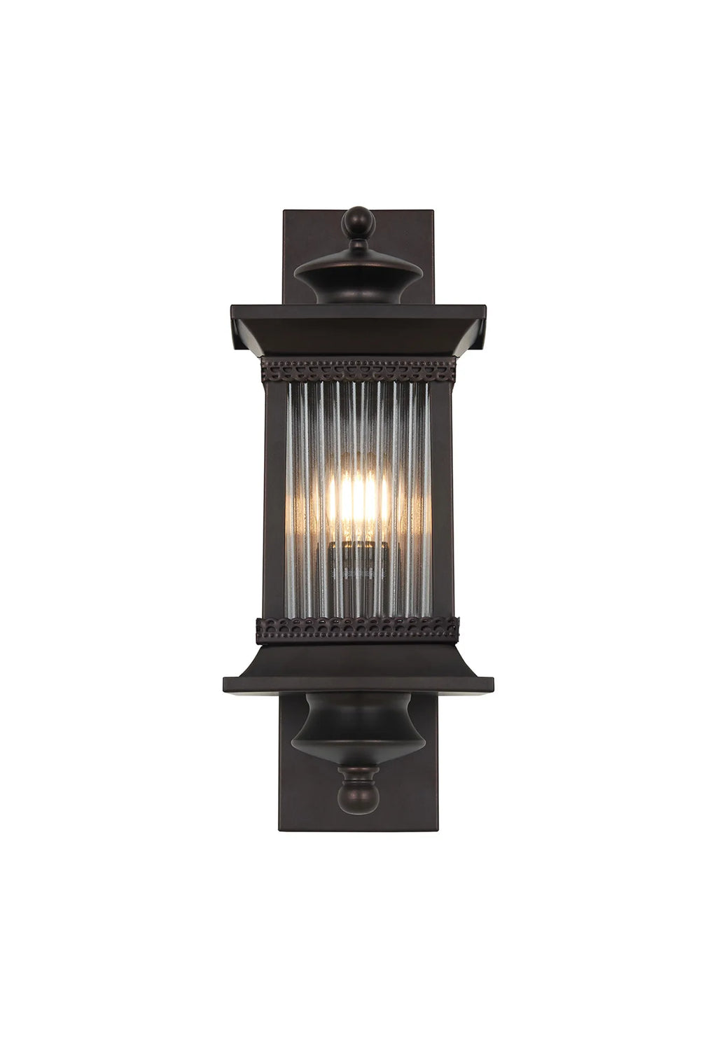 Fuller Traditional Wall Lamp, 1 x E27, IP54, Oil Rubbed Brass (Bronze) /Lined Glass