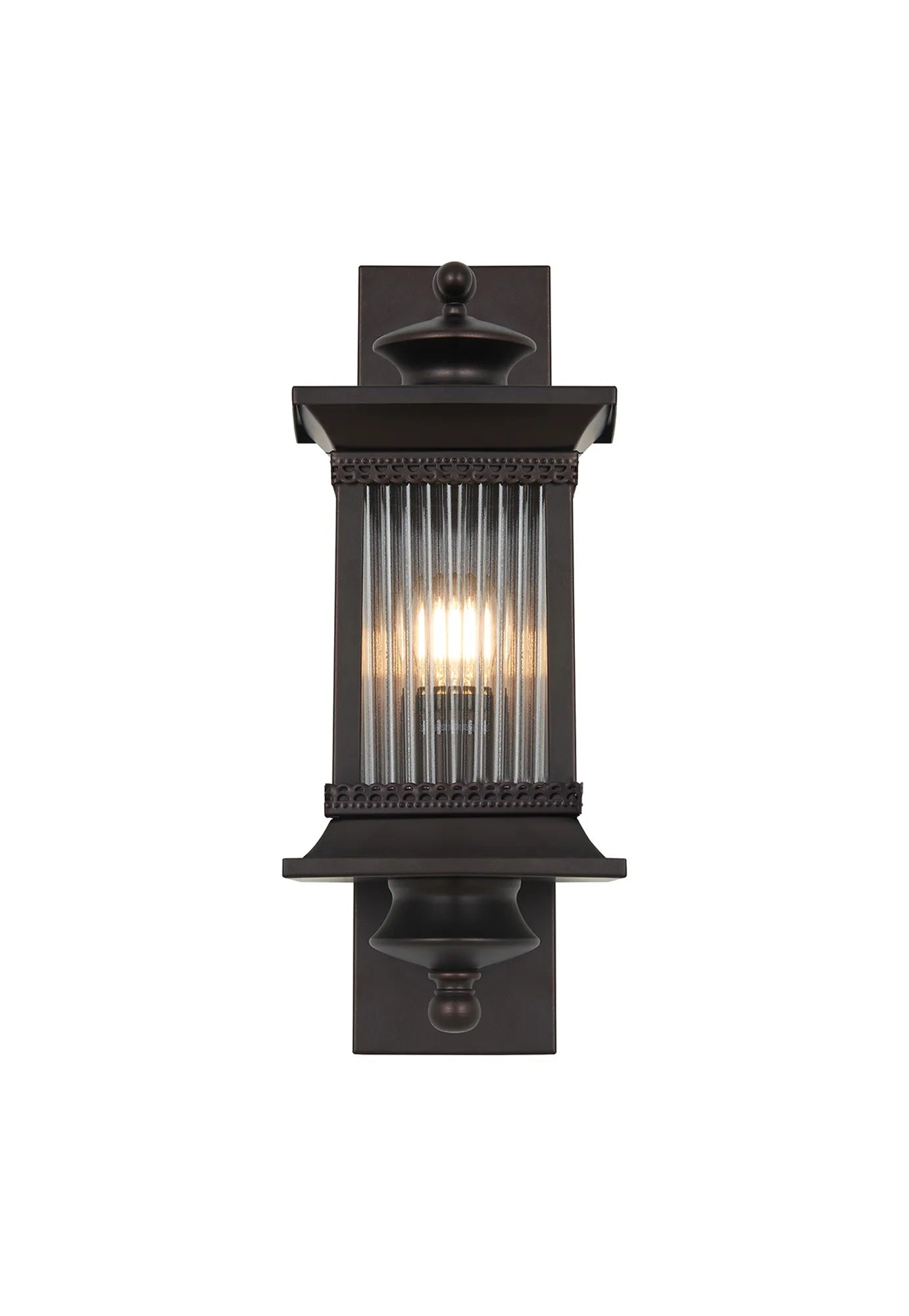 Fuller Traditional Wall Lamp, 1 x E27, IP54, Oil Rubbed Brass (Bronze) /Lined Glass
