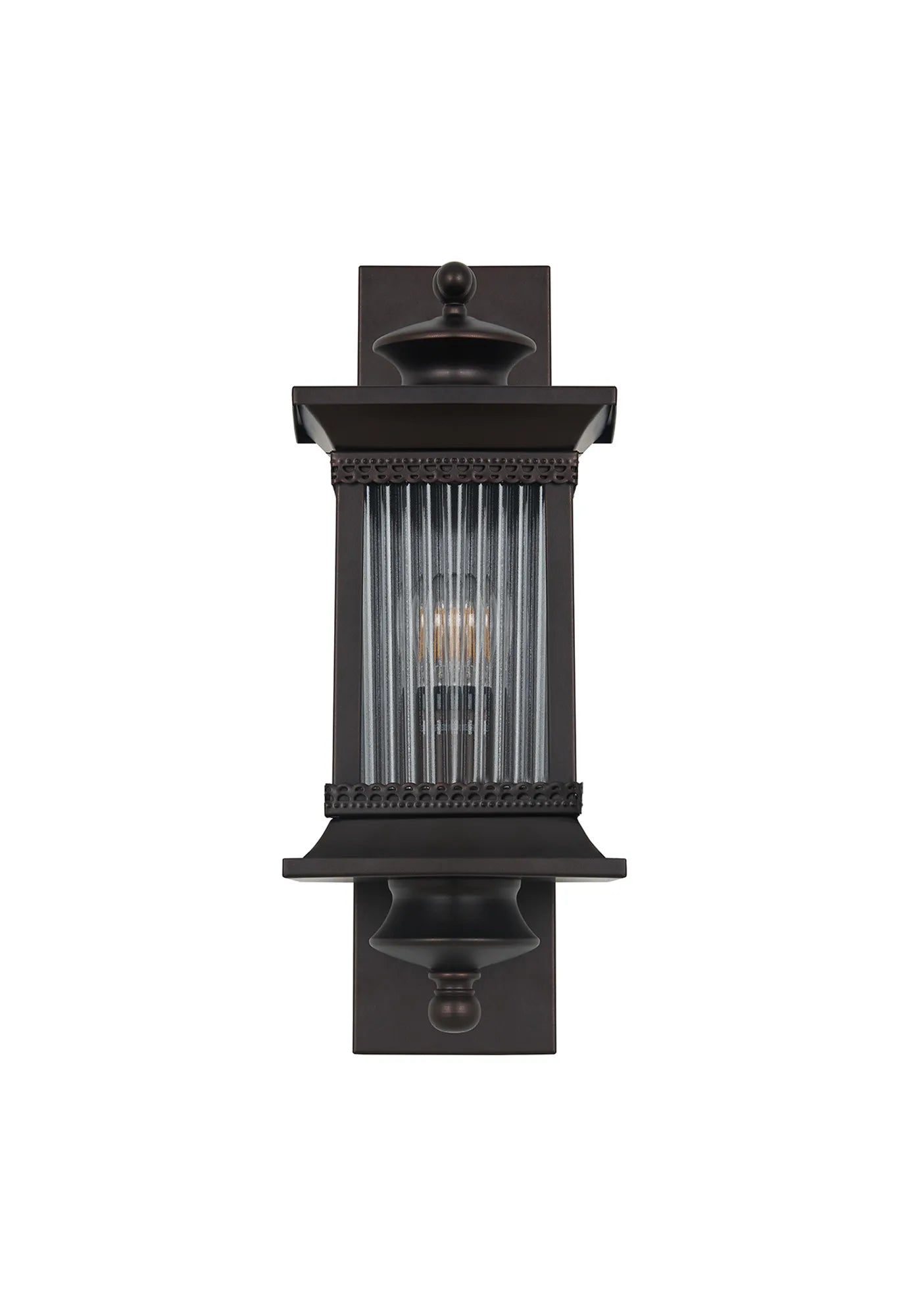 Fuller Traditional Wall Lamp, 1 x E27, IP54, Oil Rubbed Brass (Bronze) /Lined Glass