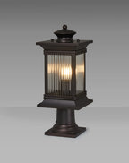 Fuller Traditional Pedestal / Post Lamp, 1 x E27, IP54, Oil Rubbed Brass (Bronze) /Lined Glass