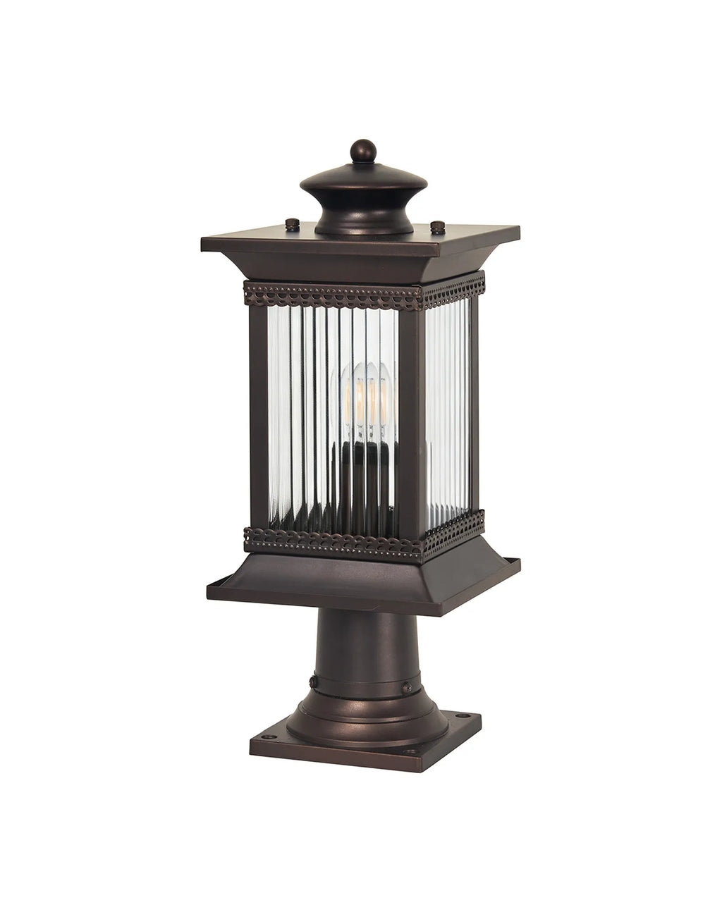 Fuller Traditional Pedestal / Post Lamp, 1 x E27, IP54, Oil Rubbed Brass (Bronze) /Lined Glass