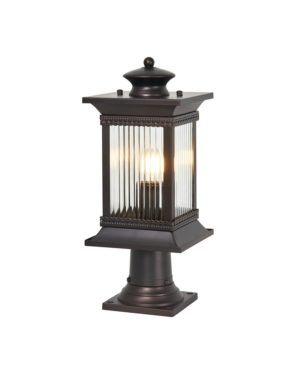 Fuller Traditional Pedestal / Post Lamp, 1 x E27, IP54, Oil Rubbed Brass (Bronze) /Lined Glass