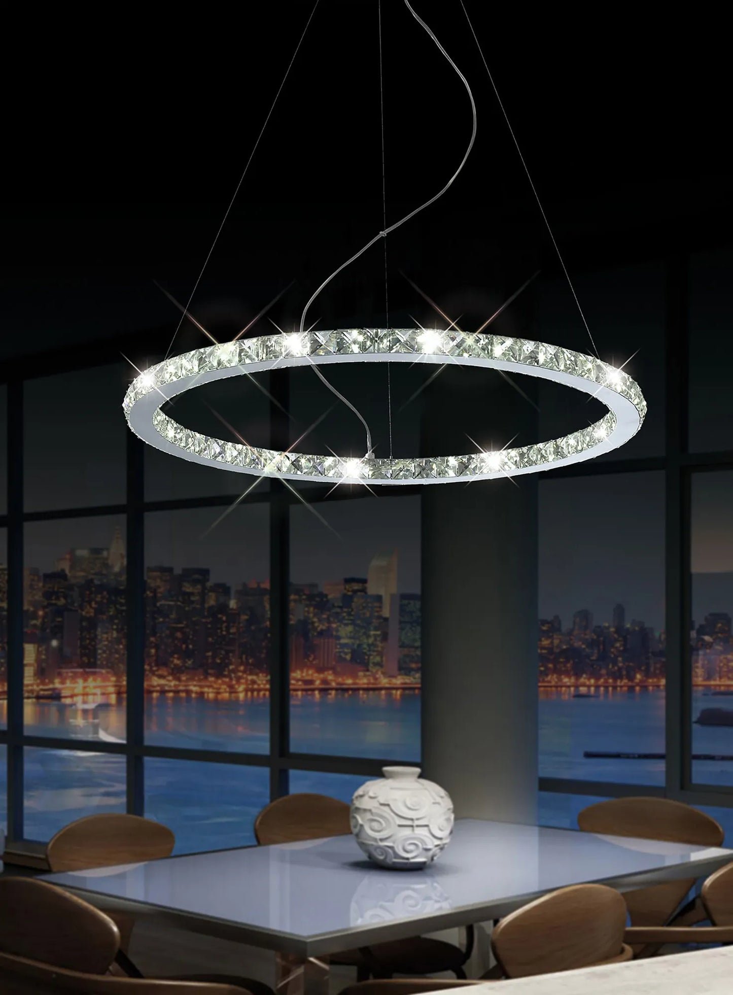 Galaxy Crystal Pendant Ring, Small,  27W LED,  6000K Polished Chrome/Crystal (Diyas IL70036)